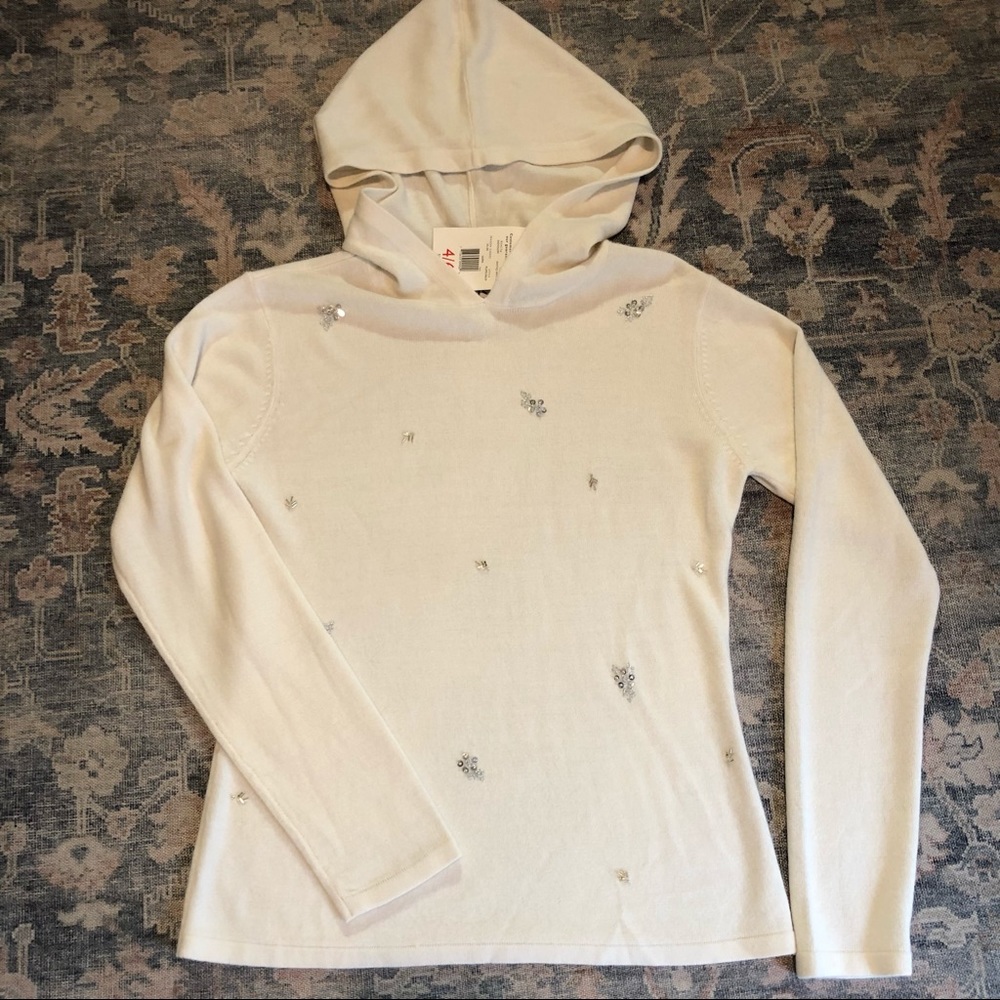 Russ by Liz Claiborne Hooded Soft Cream Sweater with silver beaded detail